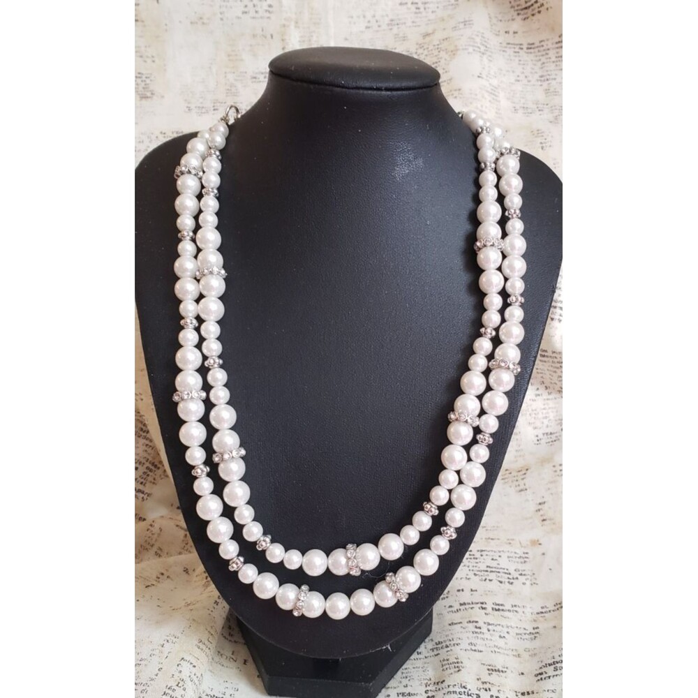 Double Strand Faux Pearls w/ Sparkling Spacers - Homecoming, Formal, Old Money